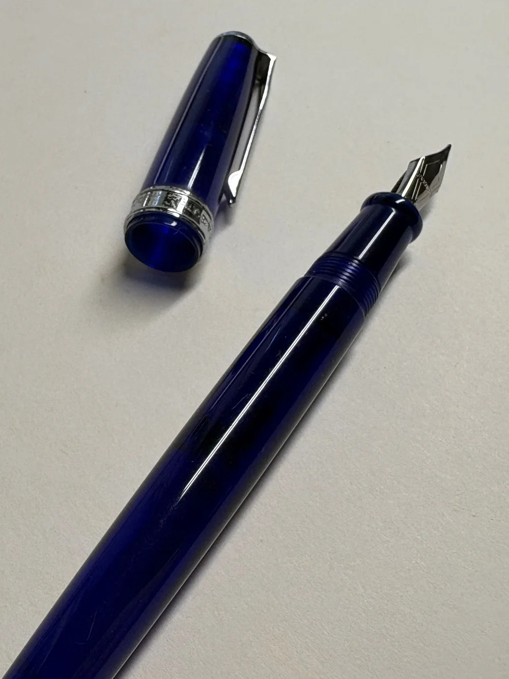 Levenger True Writer Transparent Blue Fountain Pen Silver Tone Trim